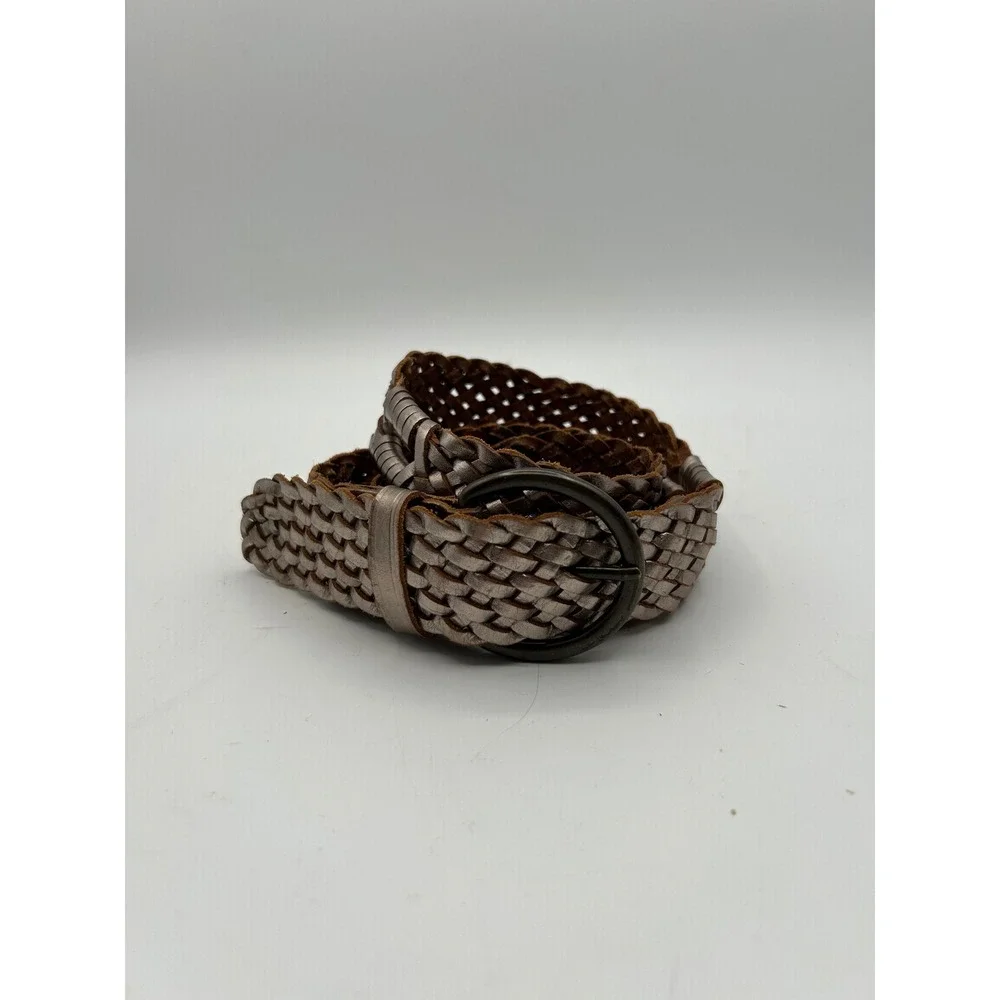 Gap Woven Braided Belt Women Large Silver Metallic Genuine Leather Vintage 2009